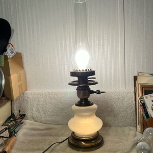 Vintage Milk Glass Lamp Shade Double Light Brass Hardware Fleur de Lis